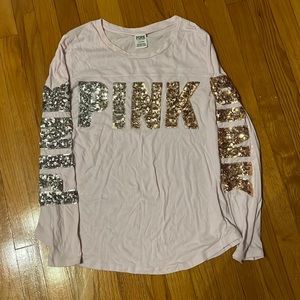 Large Longsleeve Pink shirt with gold and silver sparkles